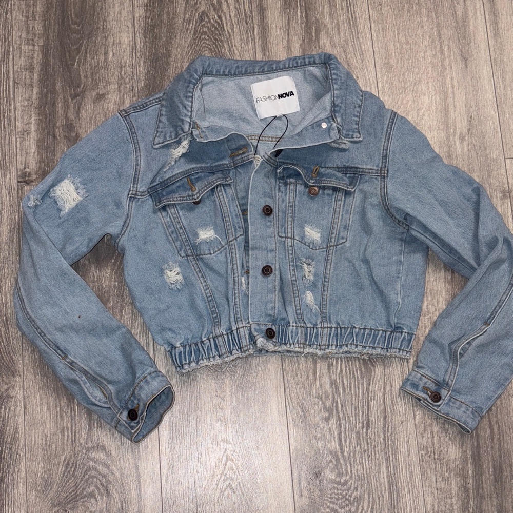 Fashion Nova Light Blue Cropped Jean Jacket